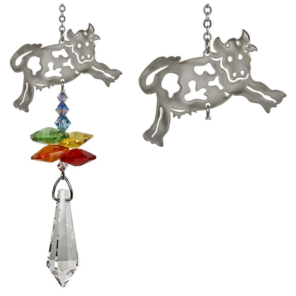 One Coast - Woodstock Chimes Decor Cow jumping FAVORITE Farm Animals as Beautiful Suncatchers! Crystal Fantasy*
