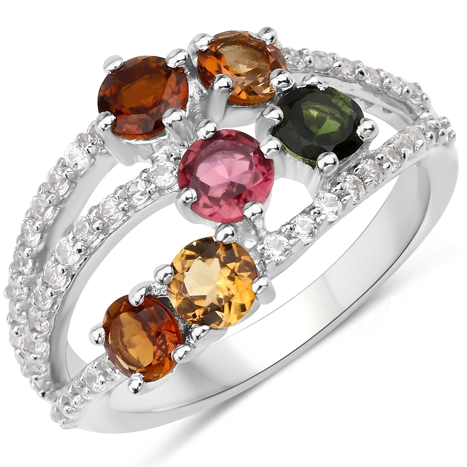Quintessence Fine Fashion Jewelry Ring Multi-Colored Tourmaline Cocktail Ring in Sterling Silver-Colorful Beauty!
