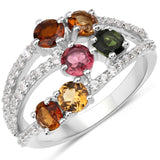 Quintessence Fine Fashion Jewelry Ring Multi-Colored Tourmaline Cocktail Ring in Sterling Silver-Colorful Beauty!