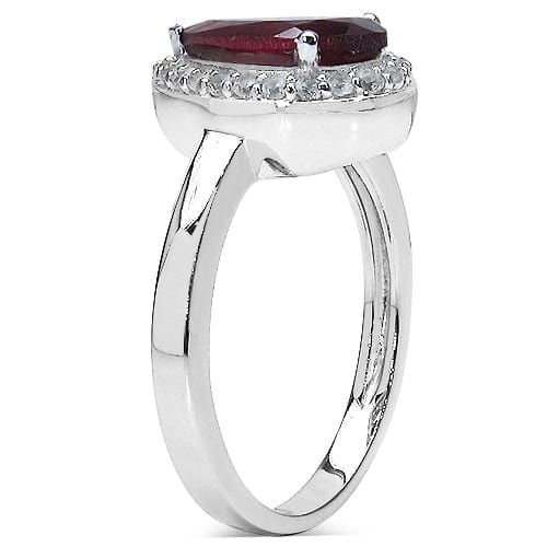 Quintessence Fine Fashion Jewelry Ring Pear Shaped Rhodolite Garnet and Topaz Solitaire Ring Sterling Silver