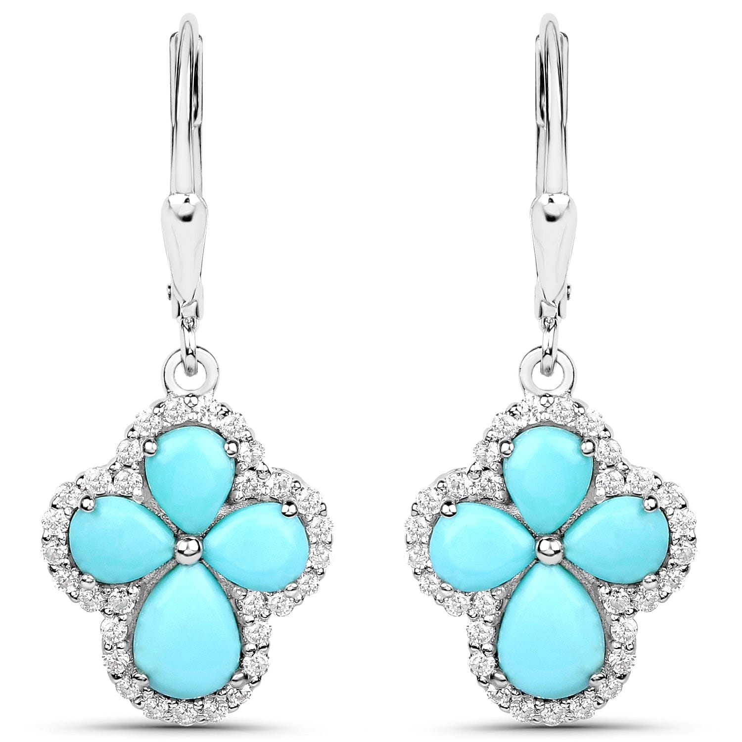 Quintessence Jewelry Genuine Tuquoise Cross Earrings with Zircon 925 Sterling Silver