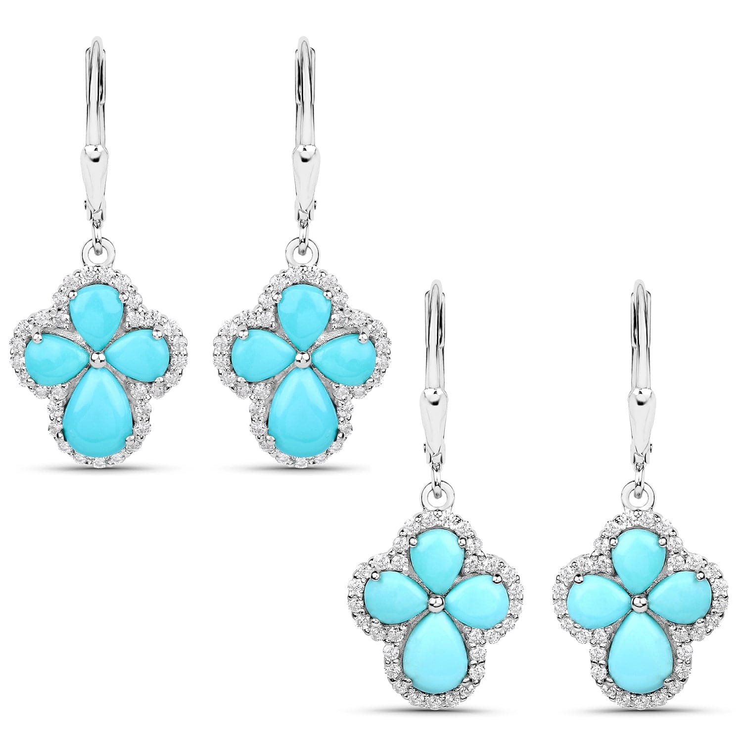 Quintessence Jewelry Genuine Tuquoise Cross Earrings with Zircon 925 Sterling Silver