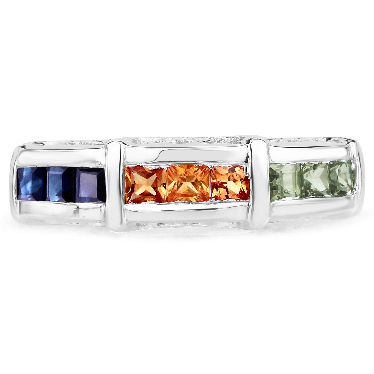 Quintessence Rings Natural Sapphire Sterling Silver Ring Channel Set Multi Colored Sapphires