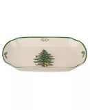 Christmas Tree Rectangular Scalloped Porcelain Tray Machine Washable Imported
