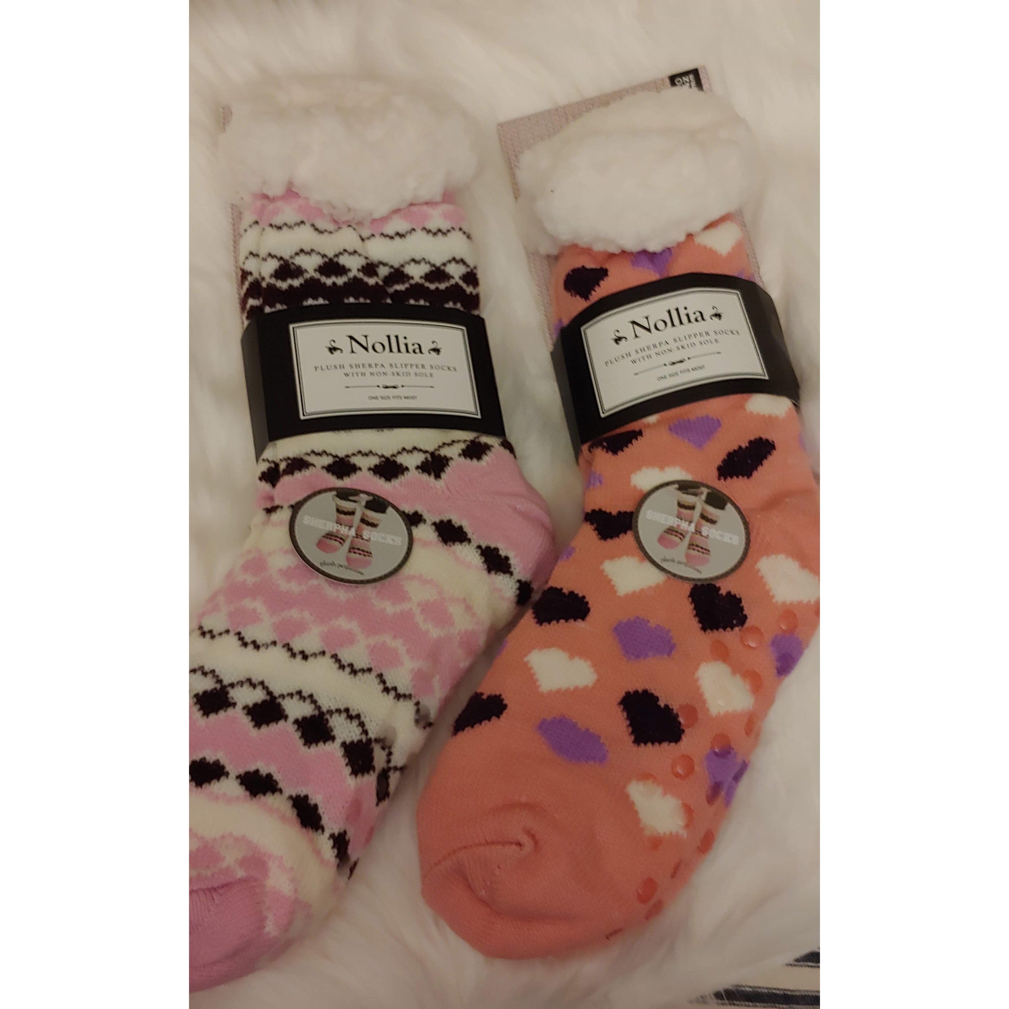 Selini Apparel Hearts Pink Ladies & Girls Slipper Socks, Thick & Fuzzy Sherpa Slipper Socks, 5 Varieties SZ 4-10shoe