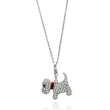 Silver Palace Fine Fashion Jewelry-Necklace Little Dog Necklace Sterling Silver and CZ, Red Enamel Collar