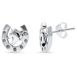 Horse Head in a Horseshoe Sterling Silver Post Earrings