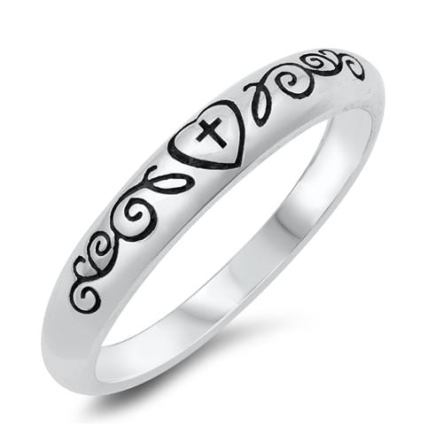 Sonara Fine Fashion Jewelry Ring 7 Celtic Cross, Heart And Vine Band .925 Sterling Silver