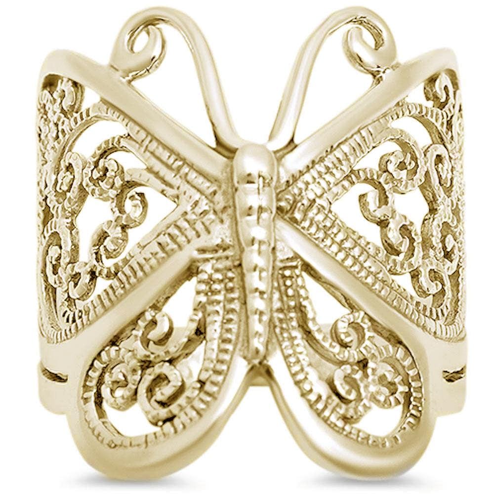 Sonara Fine Fashion Jewelry SET Ring Filagree Yellow 7 Butterfly Onyx or Abalone Jewelry-Ring, Pendant, Earrings Sterling Silver, Beautiful!