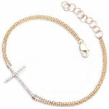 Gold 14K and Diamond Sideways Cross Jewelry, Bracelet Double Strand 14K Yellow Gold