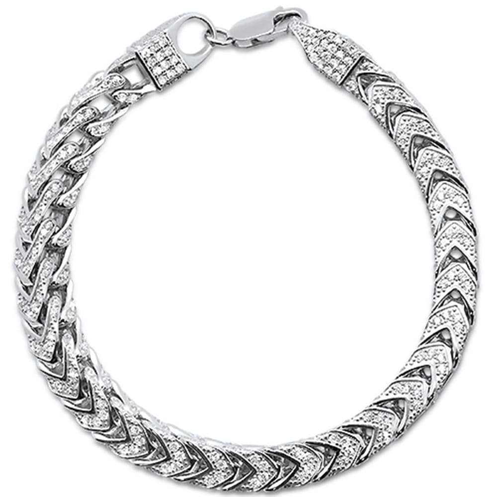 Sonara Mens Jewelry and Watches Silver Men's Franco Cubic Zirconia Sterling Silver Bracelet 8.5" 3 Colors Available!