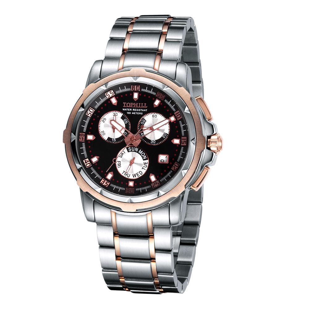 Super Time Fine Jewelry-Watches Black Face Luxury Men's Chronograph Watch-Stainless Steel, 10ATM Waterproof