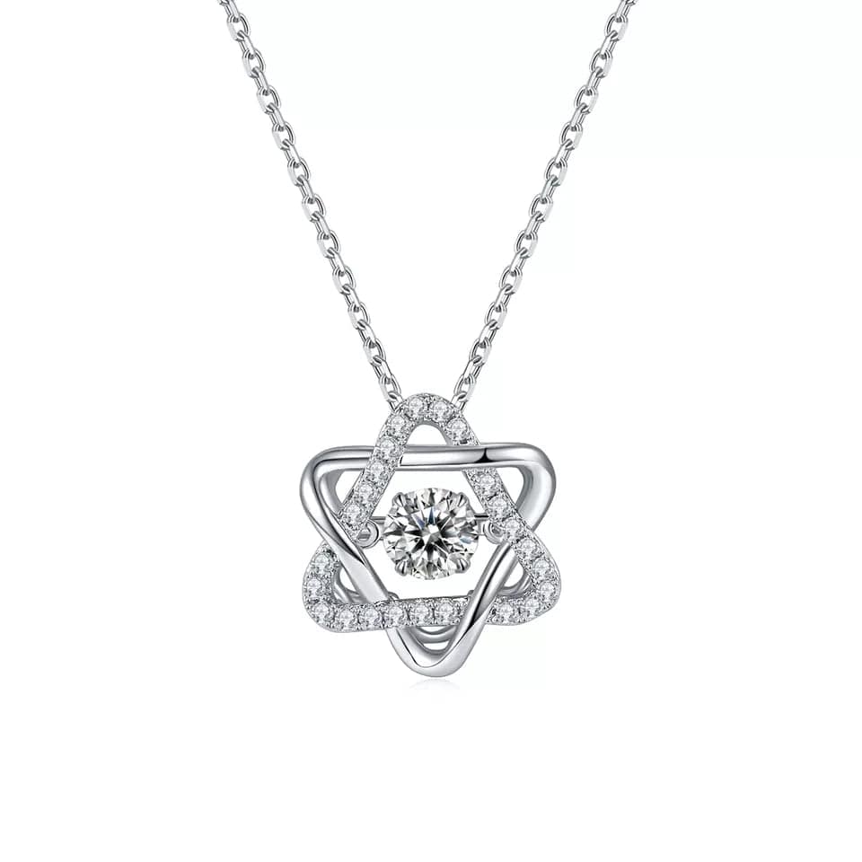 The Pink Pigs, Animal Lover's Boutique Fine Fashion Jewelry-Necklace Star Heart or Star Twinkle Setting Moissanite Luxury Necklaces 925 Sterling Silver