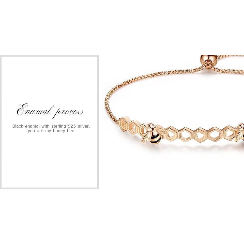 The Pink Pigs Fine Fashion Jewelry Bracelet Honey Bee Bracelets and Rings In Yellow Gold Plated 925 Silver, Sweeter than Honey!