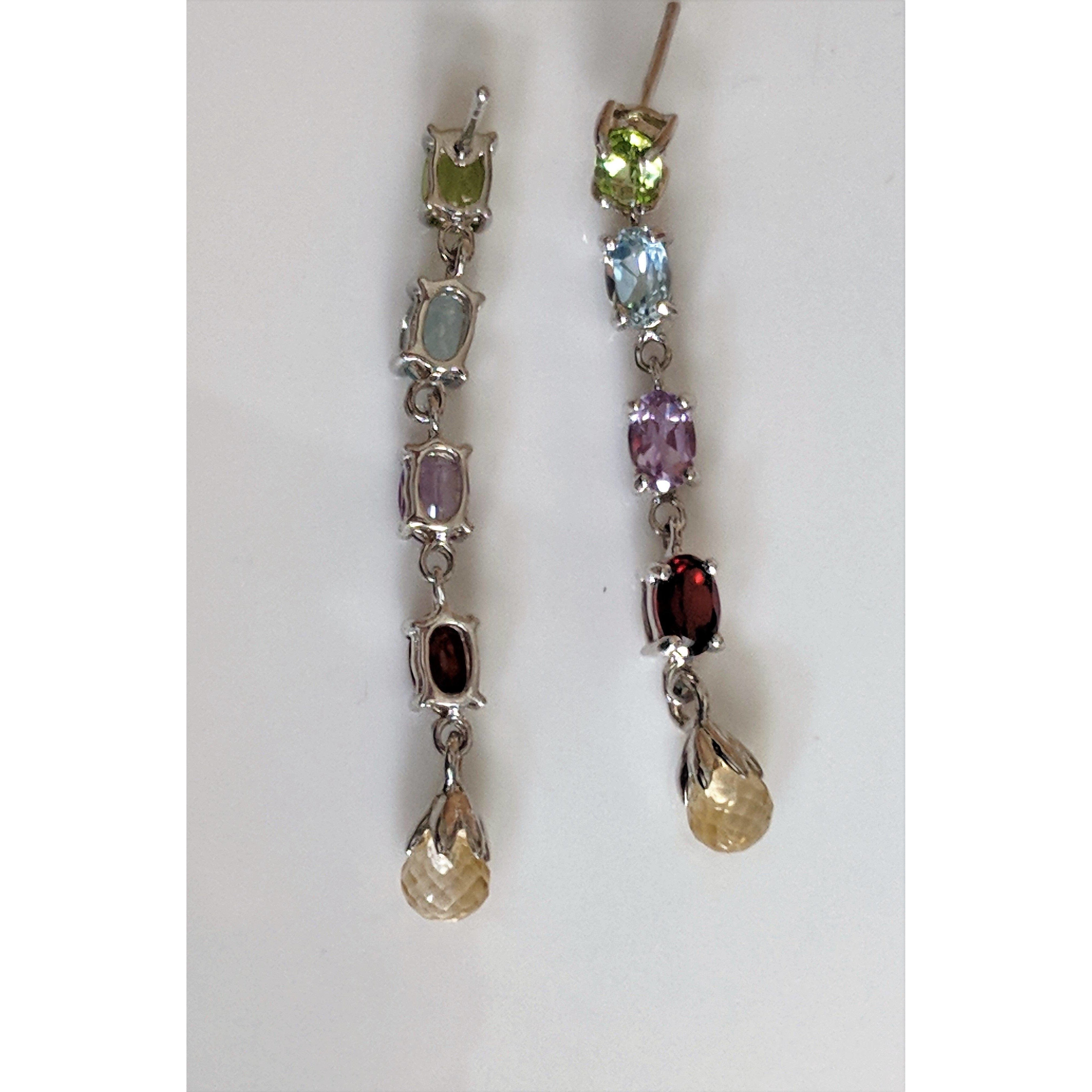 The Pink Pigs Fine Fashion Jewelry-Earrings Multi Gemstone Earrings, Amethyst, topaz, garnet, citrine, peridot magnificent!