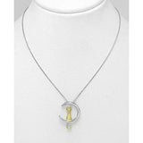 Two Tone Cat in the Moon Jewelry SET in solid 925 Silver for the Cat Lovers!