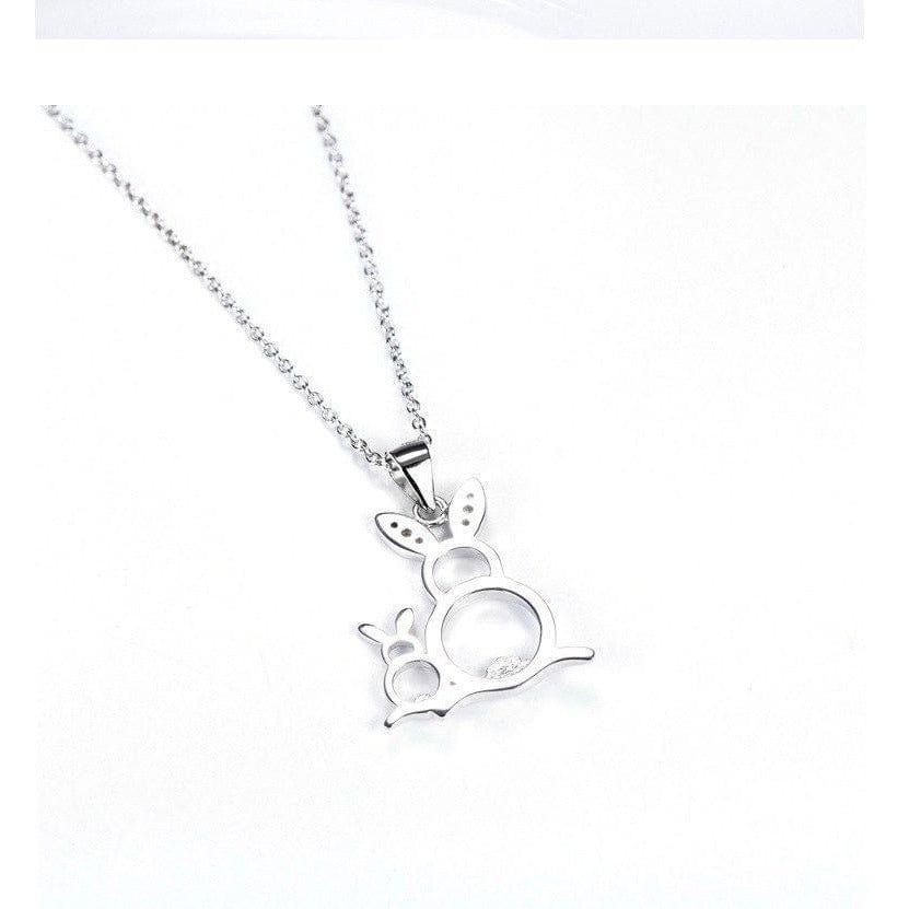 The Pink Pigs Fine Fashion Jewelry-Necklace Sterling Silver Bunny Rabbit Necklace with Pair of CUTE Rabbits!