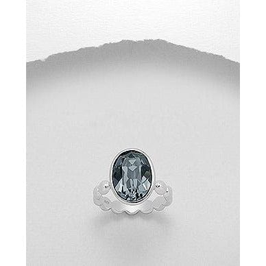 The Pink Pigs Fine Fashion Jewelry Ring Oval / Silver Night Swarovski Crystal Sterling Silver Rings-3 Styles!