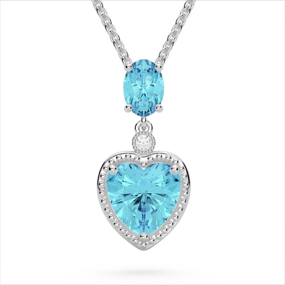 The Pink Pigs Fine Jewelry Sets Necklace Heart Earrings and Necklace, 10K White Gold, 8CTW of Sky Blue Topaz and Diamonds