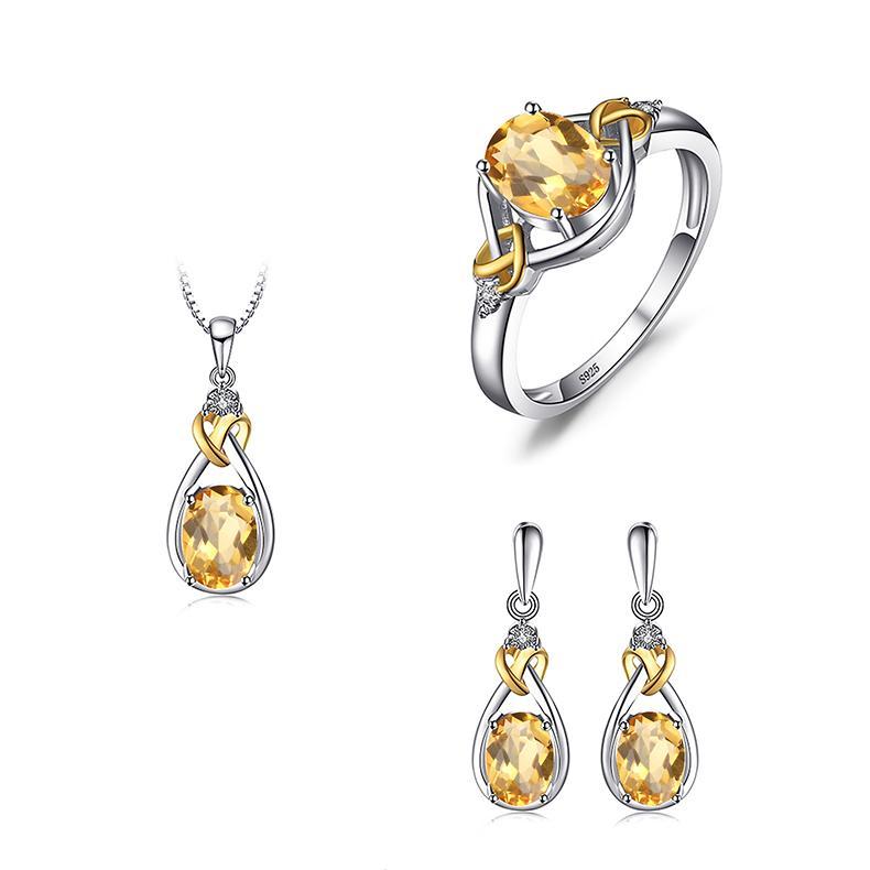The Pink Pigs Jewelry SET-Fine Fashion 925 Silver Citrine Celtic Love Knot Jewelry SET-Diamonds & REAL Gemstones in Sterling Silver