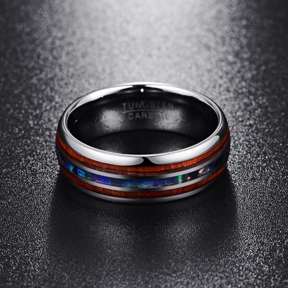The Pink Pigs Mens Jewelry and Watches 7 Hawaiian Koa Wood and Abalone Shell Ring with Tungsten Carbide for Men, Comfort Fit Sizes 5-14