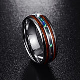 The Pink Pigs Mens Jewelry and Watches 8 Hawaiian Koa Wood and Abalone Shell Ring with Tungsten Carbide for Men, Comfort Fit Sizes 5-14