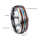 The Pink Pigs Mens Jewelry and Watches Hawaiian Koa Wood and Abalone Shell Ring with Tungsten Carbide for Men, Comfort Fit Sizes 5-14