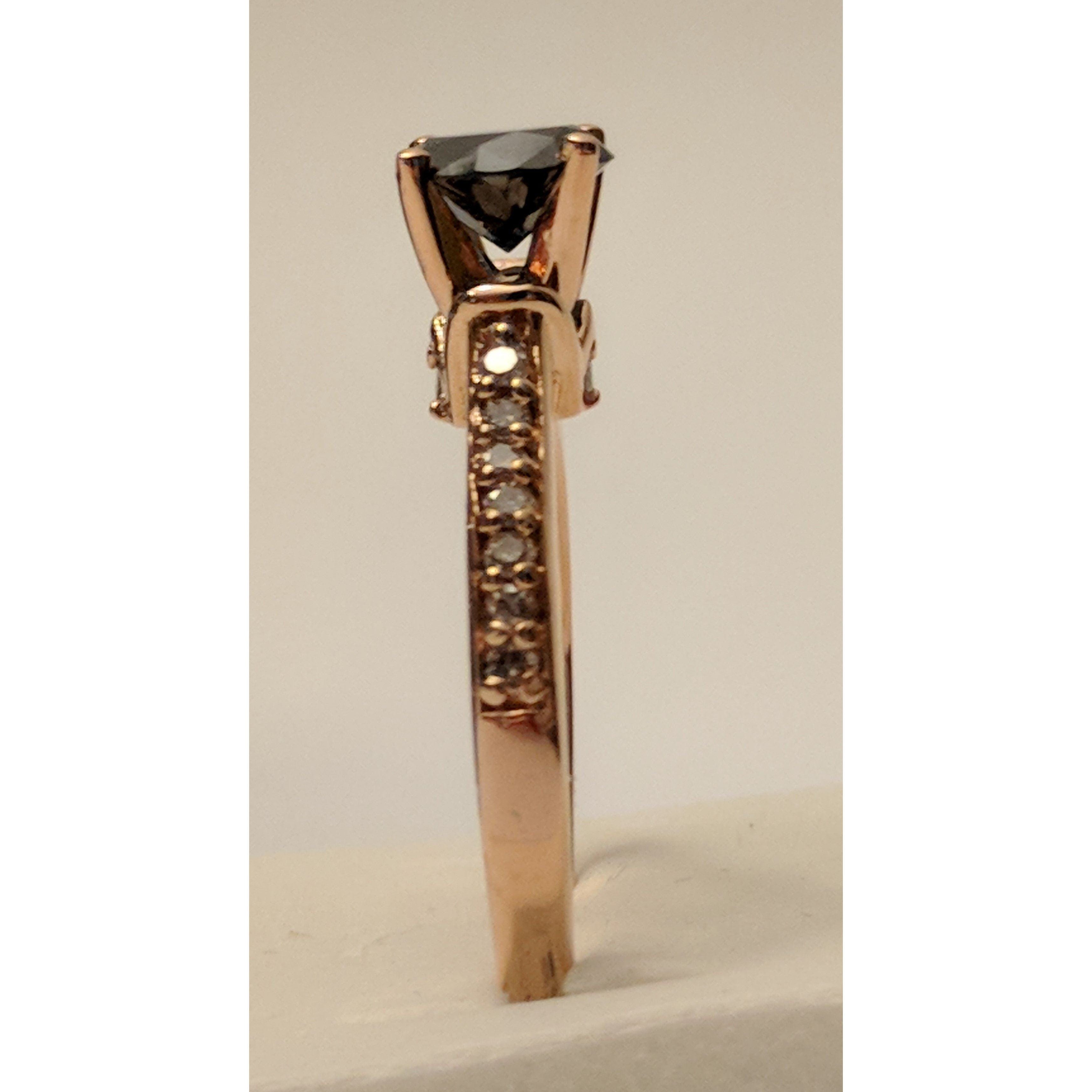 The Pink Pigs Wedding or Engagement Ring Gift Box Black Diamond Solitaire Engagement Ring with Diamond Shanks, 1.5ctw in 10K Rose Gold-Gorgeous!