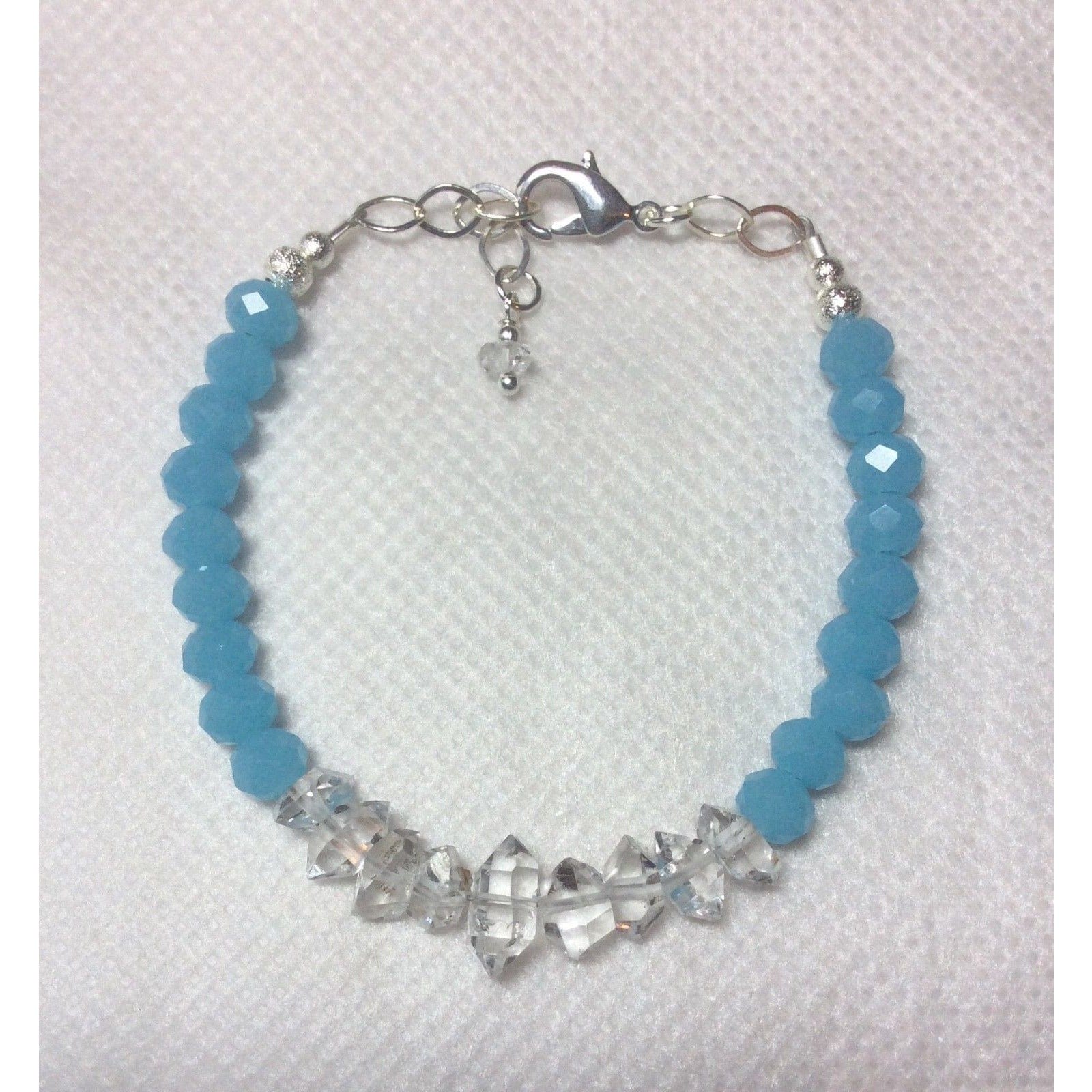 Tristen Fashion Bracelets Blue with diamond Caribbean Blue or Pink Chalcedony and Herkimer Diamond Bracelets-HANDMADE with love! 925 Silver Clasp