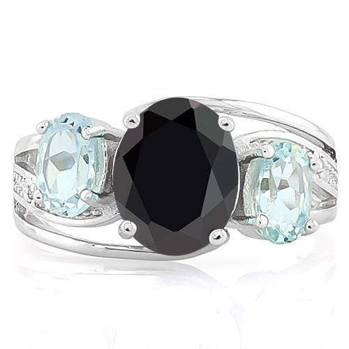 Wholesale Kings Fine Fashion Jewelry Ring Black Sapphire Blue Topaz and Diamond Accent Ring Sterling Silver