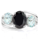 Wholesale Kings Fine Fashion Jewelry Ring Black Sapphire Blue Topaz and Diamond Accent Ring Sterling Silver