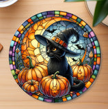 Black Cat Halloween Imitation Stained Glass Coaster