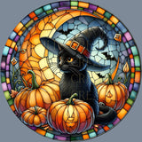 Black Cat Halloween Imitation Stained Glass Coaster