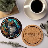 Cat Coaster with Stained Glass Motif, Eco-Friendly Ceramic