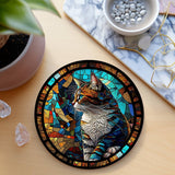 Cat Coaster with Stained Glass Motif, Eco-Friendly Ceramic