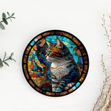 Cat Coaster with Stained Glass Motif, Eco-Friendly Ceramic