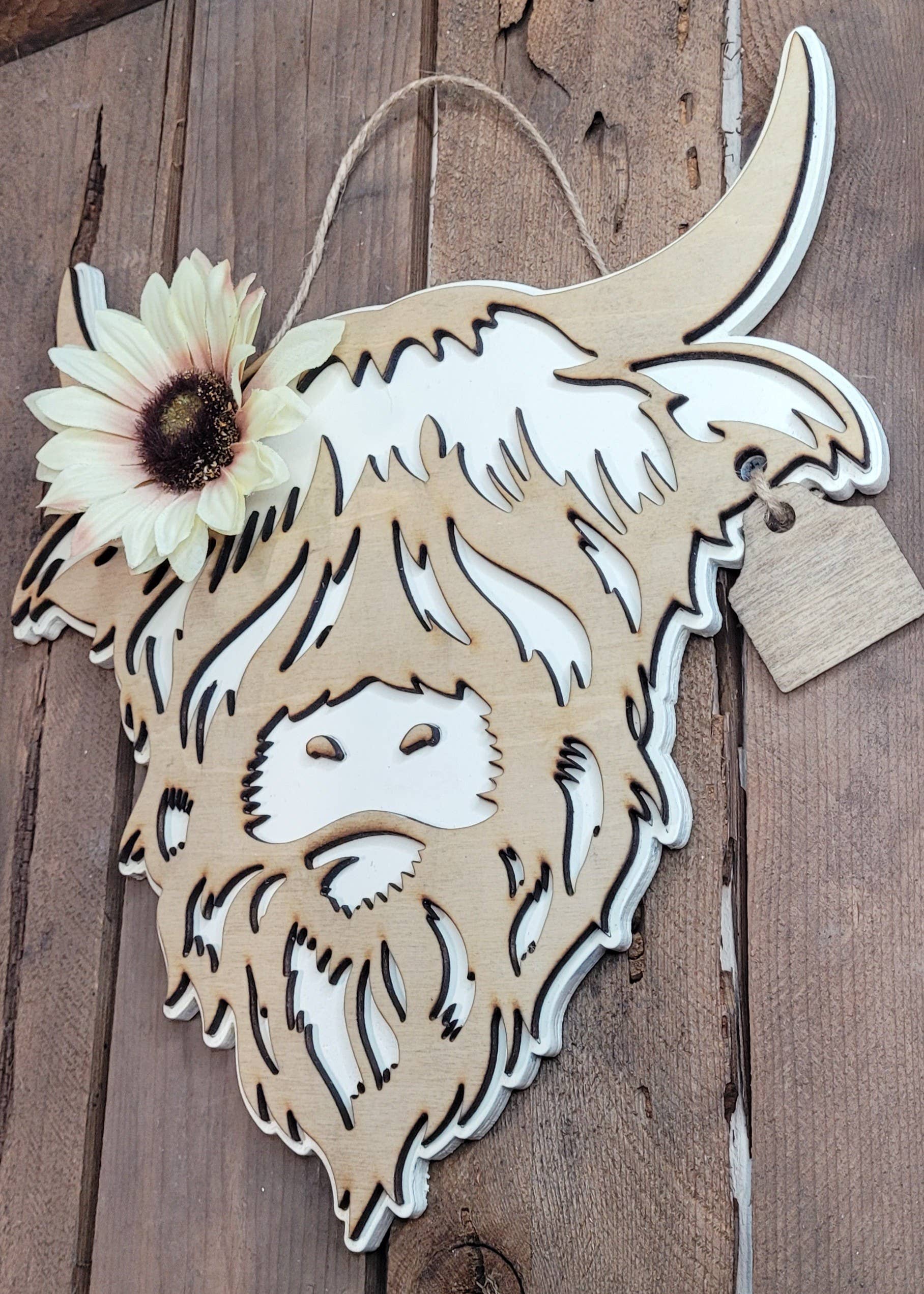 Highland Cow Sign Handmade in the USA Wood Look