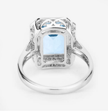 4.4ct Emerald Cut Aquamarine with Diamond Halo and Shank Coctail Ring 14K Gold