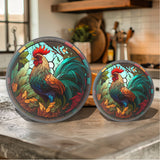 Rooster Tempered Glass Cutting & Serving Board Colorful Stained Glass Look