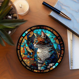 Cat Coaster with Stained Glass Motif, Eco-Friendly Ceramic