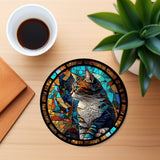 Cat Coaster with Stained Glass Motif, Eco-Friendly Ceramic