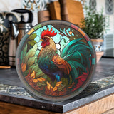 Rooster Tempered Glass Cutting & Serving Board Colorful Stained Glass Look