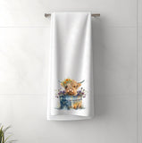 Highland Cow Floral Washtub Terry Cloth Bath Towels