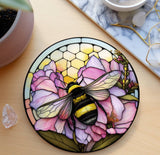 Bumble Bee Flower Stained Glass Ceramic Coasters