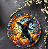 Black Cat Halloween Imitation Stained Glass Coaster