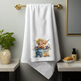 Highland Cow Floral Washtub Terry Cloth Bath Towels