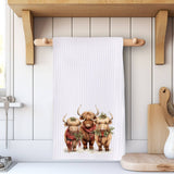 Highland Cow Holiday Waffle Knit Ranch Farmhouse Kitchen Towel