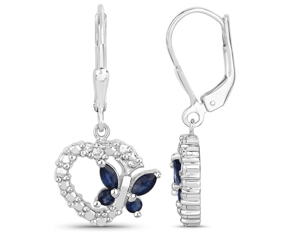 Butterfly and Heart Earrings Genuine Gemstones 925 Sterling Silver