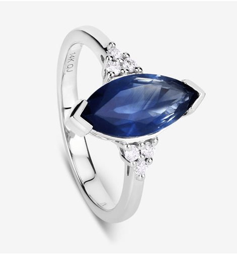 Blue Sapphire Marquise Diamond Accent Ring 14K White Gold 4.83ctw