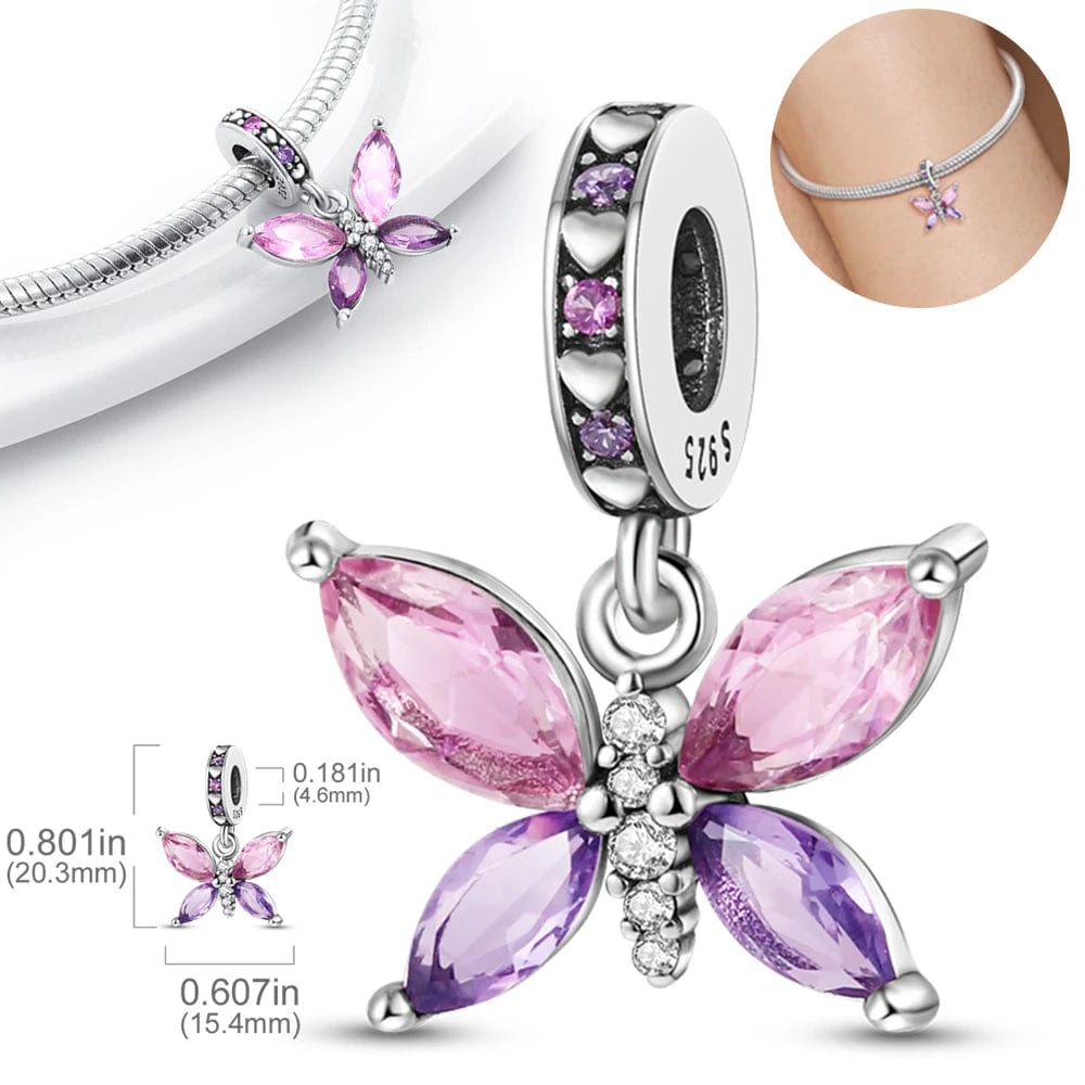 Butterfly Necklace & Charm Asymmetric Sterling Silver with Swarovski Crystal, Gorgeous!